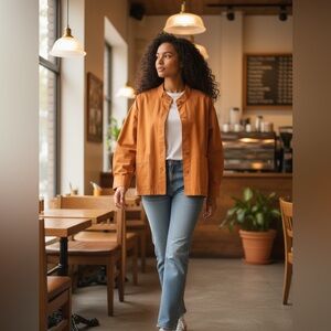 Eileen Fisher Jacket Washed Organic Linen‎ Cinnamon Classic Collar Small